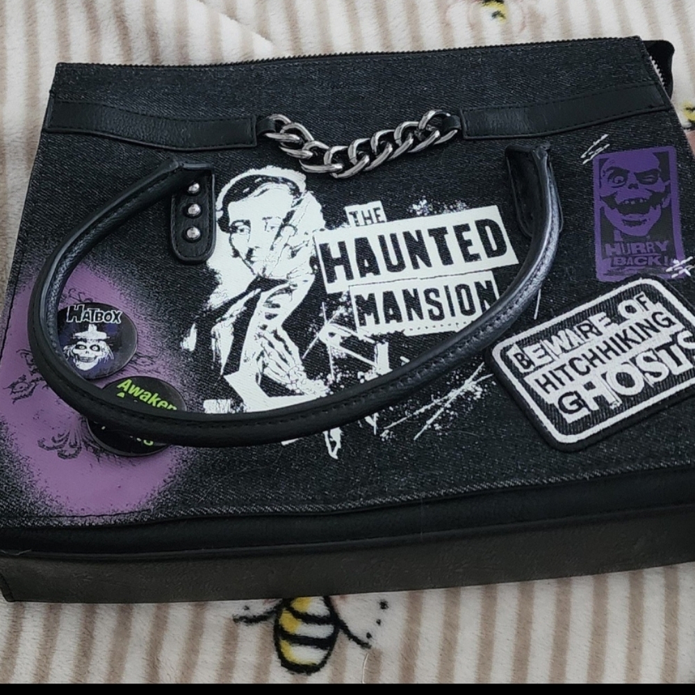 Disney Loungelfy Haunted Mansion Black Tote Bag with Chain Handle